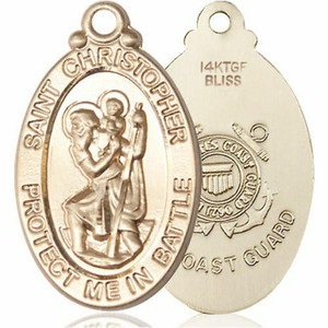Large St Christopher Coast Guard Medal - 14kt Gold 1 1/8 x 5/8 Oval Pendant 1175 Large St Christopher Coast Guard Medal - 14kt Gold 1 1/8 x 5/8 Oval Pendant 1175
