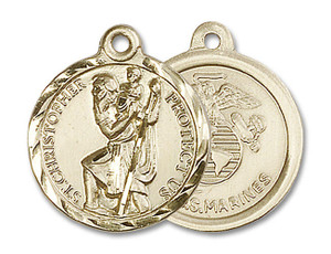 St Christopher Marines Medal - 14kt Gold 7/8 x 3/4 Round Pendant 0192 St Christopher Marines Medal - 14kt Gold 7/8 x 3/4 Round Pendant 0192