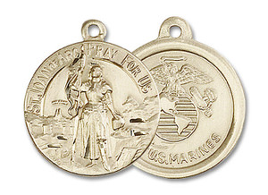 St Joan of Arc Marines Medal - 14kt Gold 7/8 x 3/4 Round Pendant 0193 St Joan of Arc Marines Medal - 14kt Gold 7/8 x 3/4 Round Pendant 0193