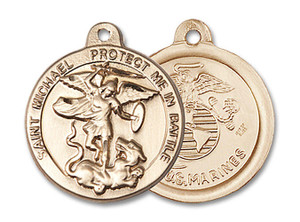St Michael Marines Medal - 14kt Gold 7/8 x 3/4 Round Pendant 0344 St Michael Marines Medal - 14kt Gold 7/8 x 3/4 Round Pendant 0344