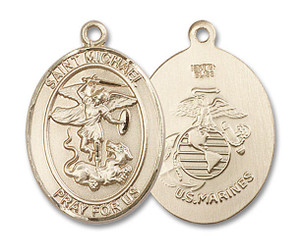 St Michael Marines Medal - 14kt Gold Oval Pendant 3 Sizes St Michael Marines Medal - 14kt Gold Oval Pendant 3 Sizes