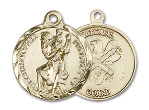 St Christopher National Guard Medal - 14kt Gold 7/8 x 3/4 Round Pendant 0192 St Christopher National Guard Medal - 14kt Gold 7/8 x 3/4 Round Pendant 0192