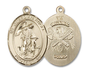 Guardian Angel National Guard Medal - 14kt Gold Oval Pendant 3 Sizes