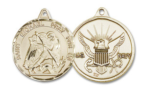 Extra Large St Michael Navy Medal - 14kt Gold 1 3/8 x 1 1/4 Round Pendant 0201 Extra Large St Michael Navy Medal - 14kt Gold 1 3/8 x 1 1/4 Round Pendant 0201