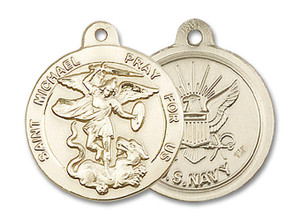St Michael Navy Medal - 14kt Gold 7/8 x 3/4 Round Pendant 0342 St Michael Navy Medal - 14kt Gold 7/8 x 3/4 Round Pendant 0342