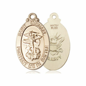 Large St Michael Navy Medal - 14kt Gold 1 1/4 x 5/8 Oval Pendant 1171 Large St Michael Navy Medal - 14kt Gold 1 1/4 x 5/8 Oval Pendant 1171