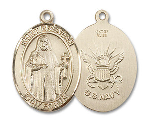 St Brendan Navy Medal - 14kt Gold Oval Pendant 2 Sizes St Brendan Navy Medal - 14kt Gold Oval Pendant 2 Sizes