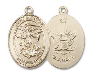 St Michael Navy Medal - 14kt Gold Oval Pendant 3 Sizes St Michael Navy Medal - 14kt Gold Oval Pendant 3 Sizes