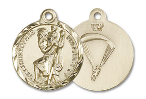 St Christopher Paratrooper Medal - 14kt Gold 7/8 x 3/4 Round Pendant 0192 St Christopher Paratrooper Medal - 14kt Gold 7/8 x 3/4 Round Pendant 0192