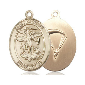 St Michael Paratrooper Medal - 14kt Gold Oval Pendant 3 Sizes St Michael Paratrooper Medal - 14kt Gold Oval Pendant 3 Sizes