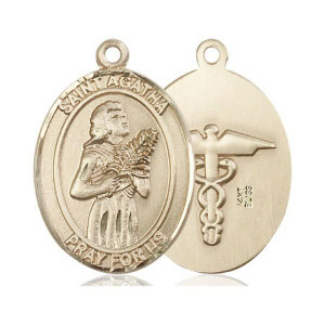St Agatha Nurse Medal - 14kt Gold Oval Pendant 2 Sizes St Agatha Nurse Medal - 14kt Gold Oval Pendant 2 Sizes
