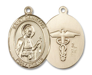 St Camillus Nurse Medal - 14kt Gold Oval Pendant 2 Sizes St Camillus Nurse Medal - 14kt Gold Oval Pendant 2 Sizes