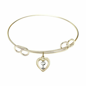 Heart and Chalice Double Loop Bangle Bracelet - Gold-Filled Charm B Heart and Chalice Double Loop Bangle Bracelet - Gold-Filled Charm B