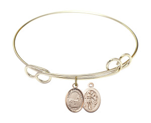 St Sebastian - Fishing Double Loop Bangle Bracelet - Gold-Filled Charm