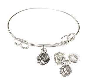 Rosebud Double Loop Bangle Bracelet - Sterling Silver Charm