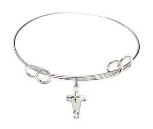 Cross Double Loop Bangle Bracelet - Sterling Silver Charm 2527SS