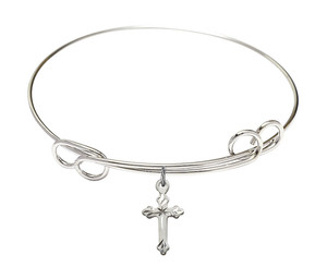 Cross Double Loop Bangle Bracelet - Sterling Silver Charm 2531SS