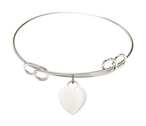 Heart Double Loop Bangle Bracelet - Sterling Silver Charm Heart Double Loop Bangle Bracelet - Sterling Silver Charm