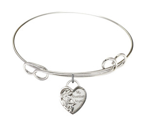 Guardian Angel Heart Double Loop Bangle Bracelet - Sterling Silver Charm Guardian Angel Heart Double Loop Bangle Bracelet - Sterling Silver Charm