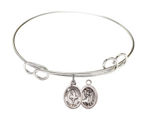 St Christopher - Dance Double Loop Bangle Bracelet - Sterling Silver Charm