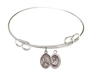 St Christopher - Baseball Double Loop Bangle Bracelet - Sterling Silver Charm