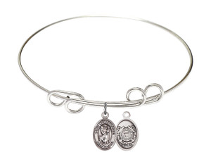 St Christopher - Coast Guard Double Loop Bangle Bracelet - Sterling Silver Charm St Christopher - Coast Guard Double Loop Bangle Bracelet - Sterling Silver Charm