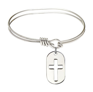 Cross Dog Tag Eye Hook Bangle Bracelet - Sterling Silver Charm 0111DTSS Cross Dog Tag Eye Hook Bangle Bracelet - Sterling Silver Charm 0111DTSS