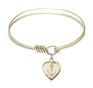 Heart - Confirmation Round Eye Hook Bangle Bracelet - Gold-Filled Charm - 6.25 Inch 0891GF Heart - Confirmation Round Eye Hook Bangle Bracelet - Gold-Filled Charm - 6.25 Inch 0891GF