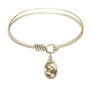 Miraculous Heart Charm On A 7 1/2 Inch Round Double Loop Bangle Bracelet