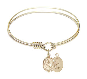 Our Lady of Mount Carmel Round Eye Hook Bangle Bracelet - Gold-Filled Charm - 6.25 Inch 9243GF