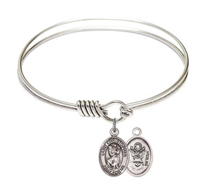 St Christopher - Army Round Eye Hook Bangle Bracelet - Sterling Silver Charm - 6.25 Inch 9022SS2