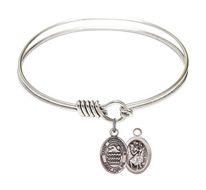 St Christopher - Swimming Round Eye Hook Bangle Bracelet - Sterling Silver Charm - 6.25 Inch 9157SS St Christopher - Swimming Round Eye Hook Bangle Bracelet - Sterling Silver Charm - 6.25 Inch 9157SS