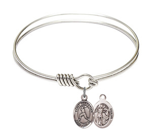 St Sebastian - Baseball Round Eye Hook Bangle Bracelet - Sterling Silver Charm - 6.25 Inch 9160SS