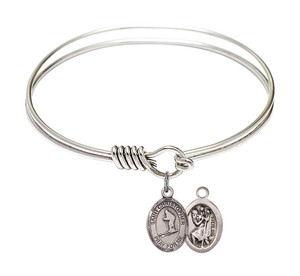 St Christopher - Skiing Round Eye Hook Bangle Bracelet - Sterling Silver Charm - 6.25 Inch 9193SS
