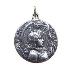 St. Joan of Arc Battle Flag Medal - Sterling Silver 1" Round Antique Replica Pendant St. Joan of Arc Battle Flag Medal - Sterling Silver 1" Round Antique Replica Pendant