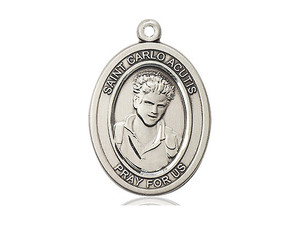 St. Carlo Acutis Medal - Sterling Silver Oval Pendant 3 Sizes St. Carlo Acutis Medal - Sterling Silver Oval Pendant 3 Sizes