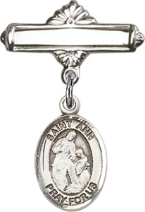 Personalized Baby Badge - Engraved Badge Pin with St. Ann Charm