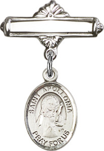 Personalized Baby Badge - Engraved Badge Pin with St. Apollonia Charm