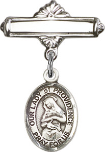 Personalized Baby Badge - Engraved Badge Pin with Our Lady of Providence Charm