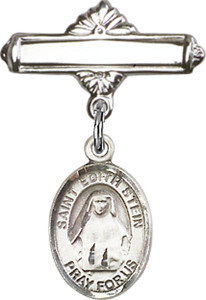Personalized Baby Badge - Engraved Badge Pin with St. Edith Stein Charm
