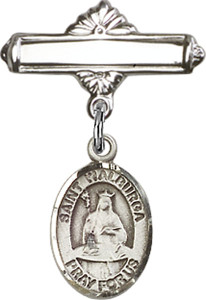 Personalized Baby Badge - Engraved Badge Pin with St. Walburga Charm