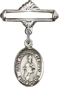 Personalized Baby Badge - Engraved Badge Pin with St. Augustine of Hippo Charm