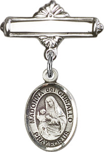 Personalized Baby Badge - Engraved Badge Pin with Madonna del Ghisallo Charm