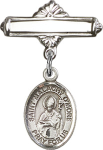 Personalized Baby Badge - Engraved Badge Pin with St. Malachy O'More Charm