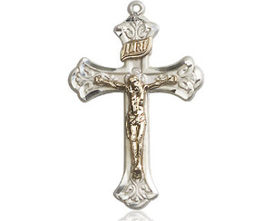 Two tone sterling silver and gold crucifix - 1 1/8-inch tall by 3/4 - inch wide