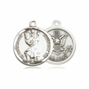 St Christopher Army Medal - Sterling Silver 7/8 x 3/4 Round Pendant 0192SS2 St Christopher Army Medal - Sterling Silver 7/8 x 3/4 Round Pendant 0192SS2