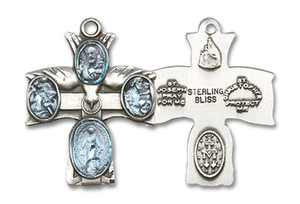 Blue Inlay 5-Way Confirmation Medal - Sterling Silver 3/4 x 5/8 Pendant 0049ESS Blue Inlay 5-Way Confirmation Medal - Sterling Silver 3/4 x 5/8 Pendant 0049ESS
