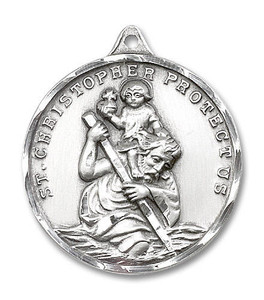 Extra Large St Christopher Medal - Sterling Silver 1 3/8 x 1 1/8 Round Pendant 0203CSS Extra Large St Christopher Medal - Sterling Silver 1 3/8 x 1 1/8 Round Pendant 0203CSS