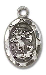 Embellished St Michael Medal Charm - Sterling Silver 1/2 x 1/4 Oval Pendant 0301RSS Embellished St Michael Medal Charm - Sterling Silver 1/2 x 1/4 Oval Pendant 0301RSS