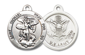 St Michael Army Medal - Sterling Silver 7/8 x 3/4 Round Pendant 0342SS2 St Michael Army Medal - Sterling Silver 7/8 x 3/4 Round Pendant 0342SS2
